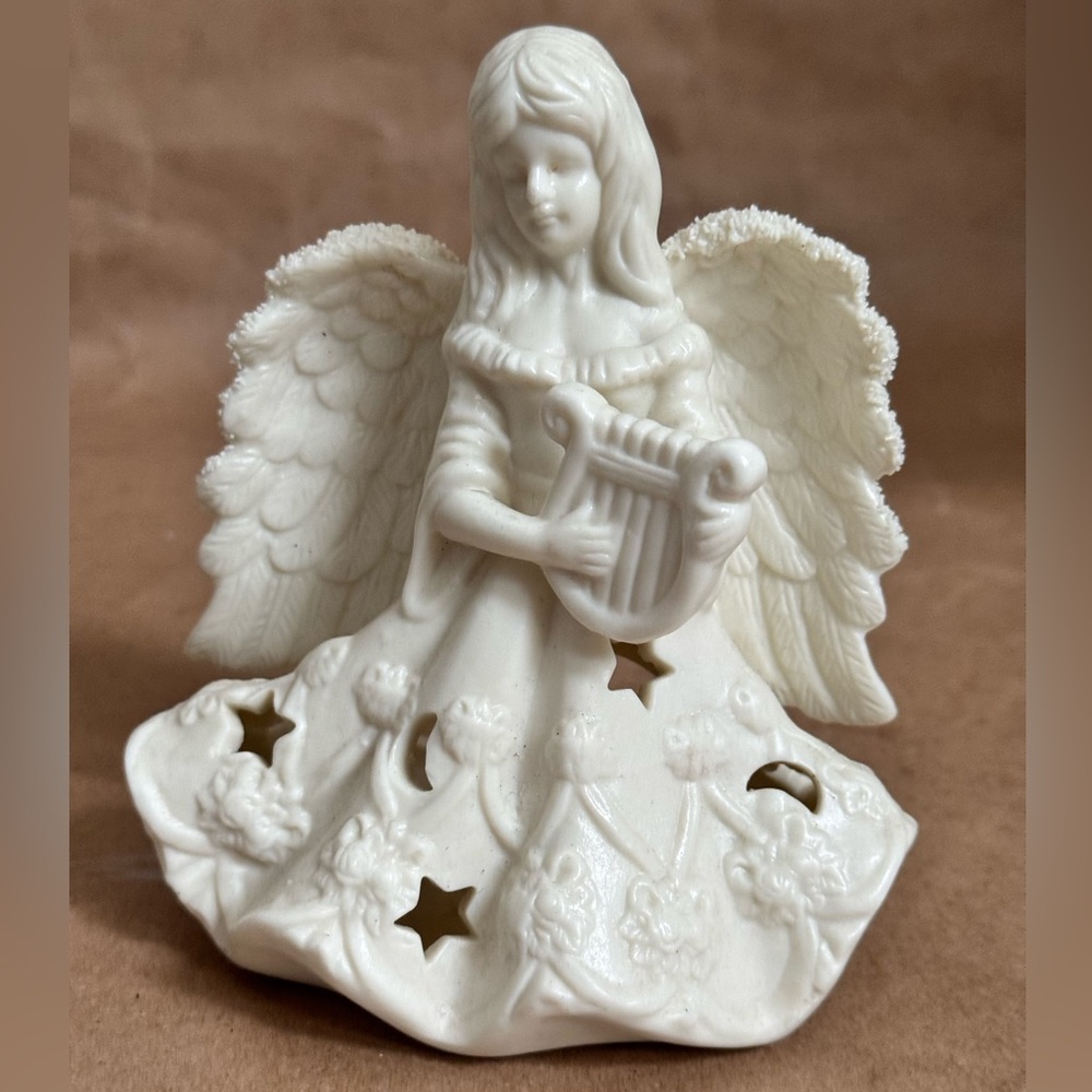 Partylite White Bisque Angel Tealight Holder. 5” by 5”
